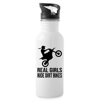 Girls Ride Dirt Bikes Motocross Wheelie Biker-Girl - Water bottle with straw - white - Right
