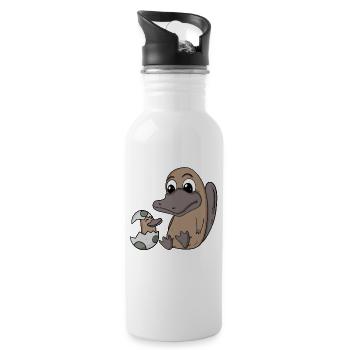 Maman ornithorynque avec bébé ornithorynque - Gourde avec paille intégrée - blanc - Droite