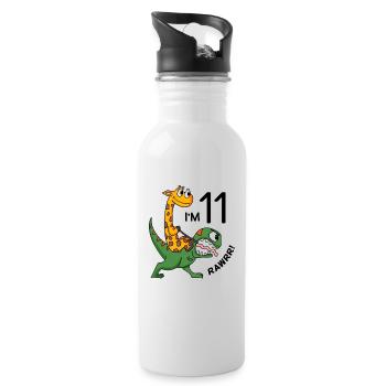 11 birthday boy - 11 years Dino Giraffe - Water bottle with straw - white - Right
