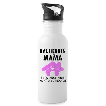 Bauherrin Mama Hausbau Baustelle Richtfest - Trinkflasche mit integriertem Trinkhalm - Weiß - Rechts