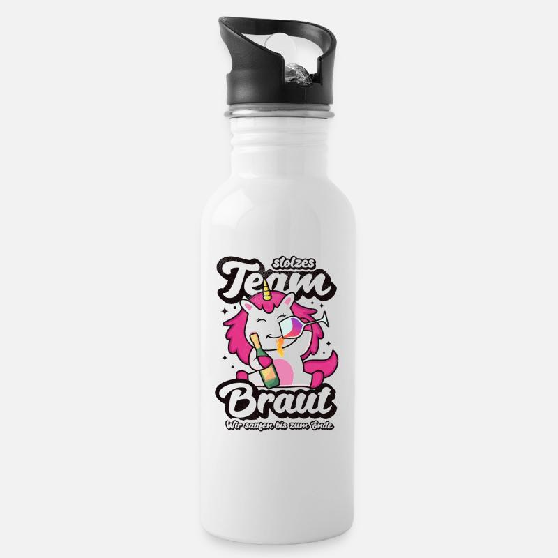 Team Braut JGA Einhorn Hochzeit Junggesellinnen - Trinkflasche mit integriertem Trinkhalm - Weiß