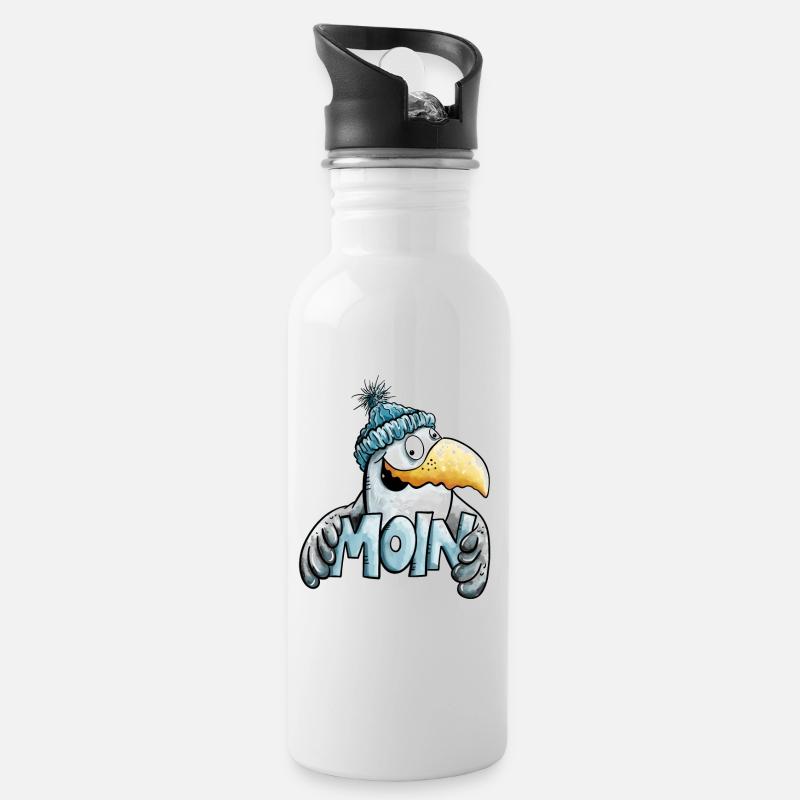 Moin Möwe I Nordsee I Norddeutsch - Trinkflasche mit integriertem Trinkhalm - Weiß
