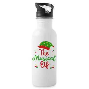Musikalischer Elf Wichtel Weihnachten - Trinkflasche mit integriertem Trinkhalm - Weiß - Rechts