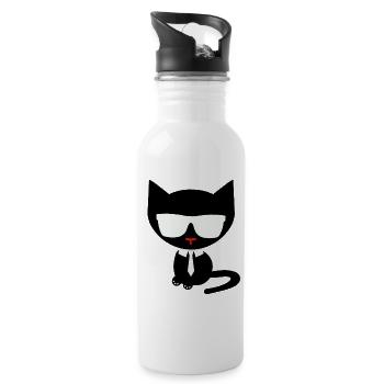 Cool Black Cat - Sunglasses Business Style Design - Trinkflasche mit integriertem Trinkhalm - Weiß - Rechts