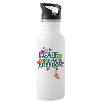 Type Retro Flower Power - Love Peace Freedom 1 - Gourde avec paille intégrée - blanc - Droite
