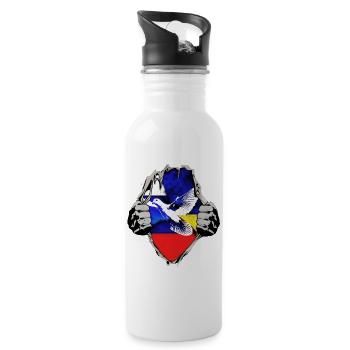 Russland Ukraine Friedenstaube - Trinkflasche mit integriertem Trinkhalm - Weiß - Rechts