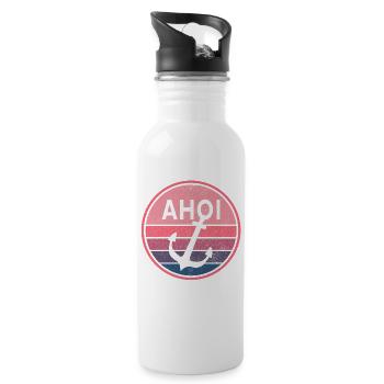 Ahoi Anker Plattdeutsch Ostfriesland Küste Nordsee - Trinkflasche mit integriertem Trinkhalm - Weiß - Rechts