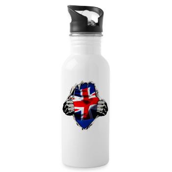 Britische Flagge unterm Shirt - Trinkflasche mit integriertem Trinkhalm - Weiß - Rechts