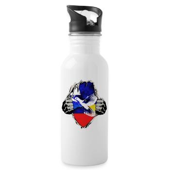 Russland Ukraine Flaggen mit Friedenstaube - Trinkflasche mit integriertem Trinkhalm - Weiß - Rechts