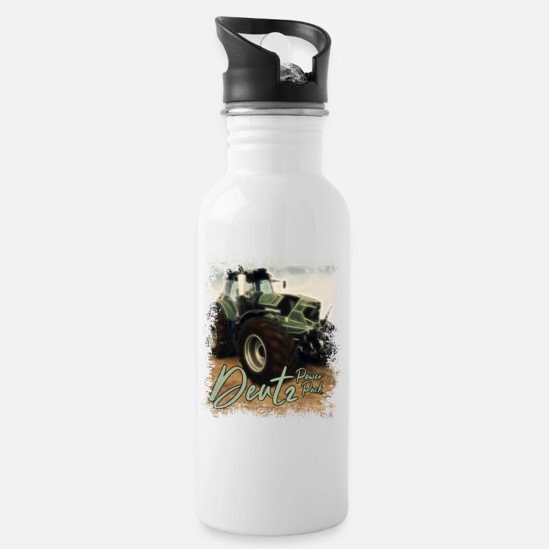 Deutz Traktor Kraftpaket - Traktor Power Pack - Trinkflasche mit integriertem Trinkhalm - Weiß