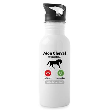 Mon cheval m'appelle faut que j’y aille Cadeau - Gourde avec paille intégrée - blanc - Droite