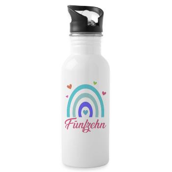 15. Geburtstag Regenbogen - Trinkflasche mit integriertem Trinkhalm - Weiß - Rechts