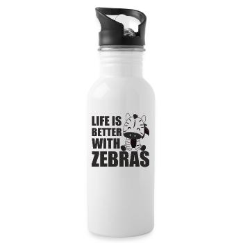 Life is better with zebras - cute zebra - Water bottle with straw - white - Right