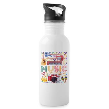 Music Instrument Collage Art - Water bottle with straw - white - Right