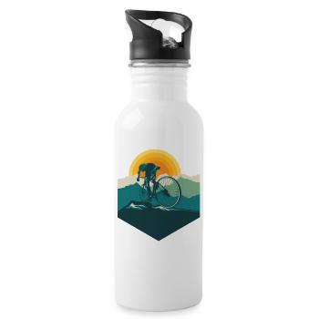 Road Cyclist Mountains Sun - Water bottle with straw - white - Right