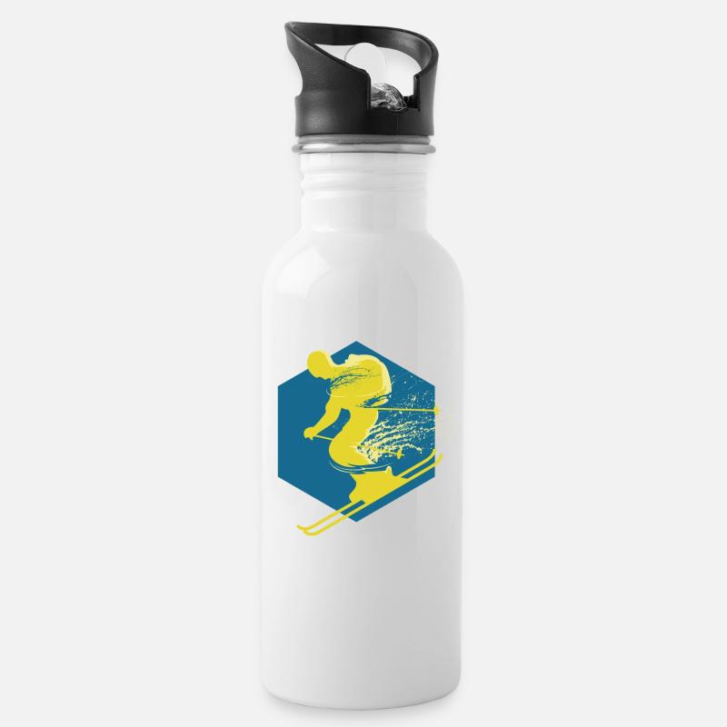 Skifahrer - Trinkflasche mit integriertem Trinkhalm - Weiß