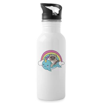 Narwhal Siam cat ocean unicorn kawaii rainbow - Water bottle with straw - white - Right