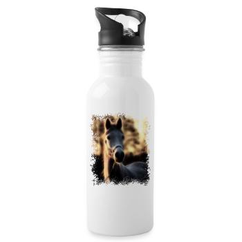 Pferd - Goldener Schimmel - Trinkflasche mit integriertem Trinkhalm - Weiß - Rechts