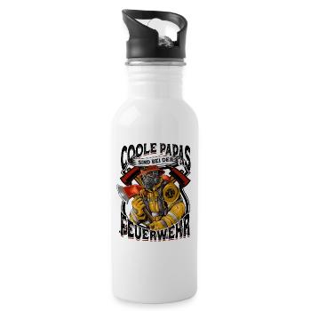 Coole Papas Sind Bei Der Feuerwehr Feuerwehrmann - Trinkflasche mit integriertem Trinkhalm - Weiß - Rechts