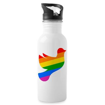 LGBTQ Friedenstaube mit Regenbogenfahne - Trinkflasche mit integriertem Trinkhalm - Weiß - Rechts