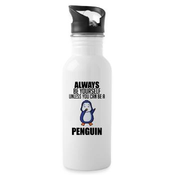 Pinguin Pinguine - Trinkflasche mit integriertem Trinkhalm - Weiß - Rechts