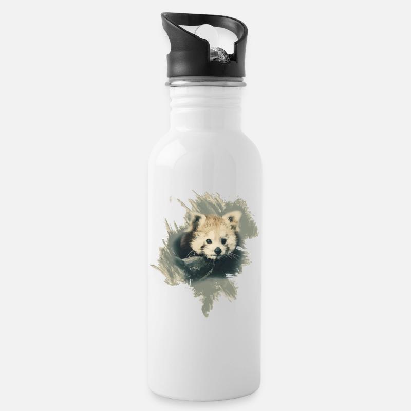 Roter Panda - Trinkflasche mit integriertem Trinkhalm - Weiß