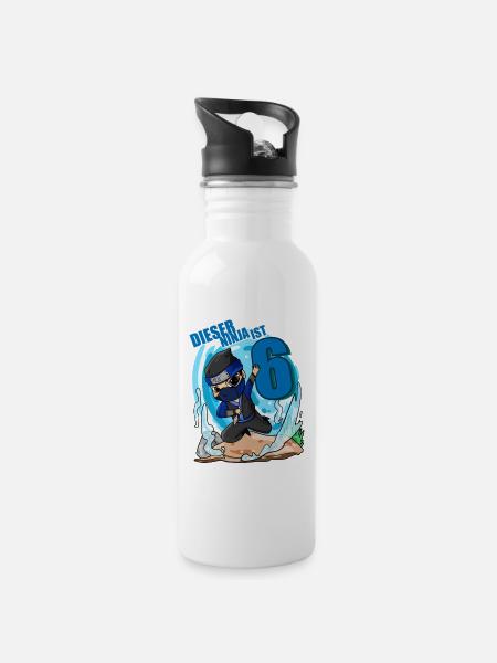 6 Jahre Geburtstag Junge Ninja - Ich bin 6 - Trinkflasche mit integriertem Trinkhalm - Weiß