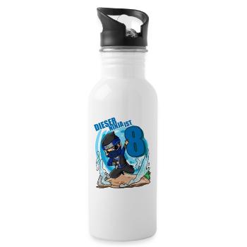 8 Jahre Geburtstag Junge Ninja - Ich bin 8 - Trinkflasche mit integriertem Trinkhalm - Weiß - Rechts