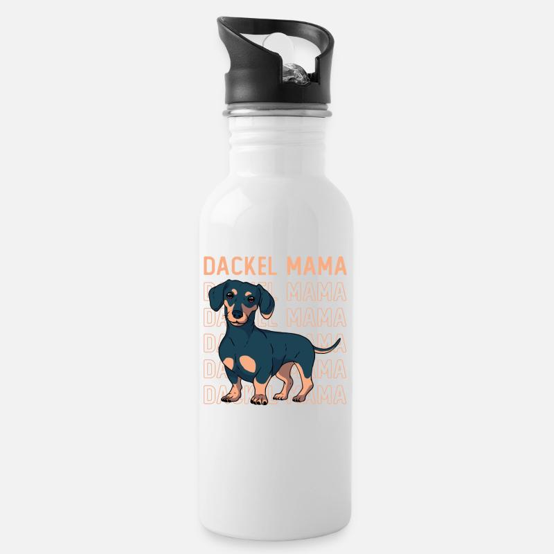 Dackel Mama - Trinkflasche mit integriertem Trinkhalm - Weiß