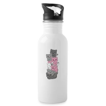 Demigirl Flag cat Pride LGBTQ cute cat - Water bottle with straw - white - Right