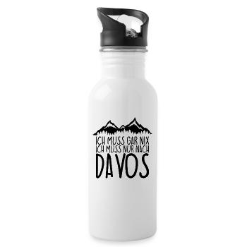 Ich muss gar nix Ich Muss nur nach DAVOS - Trinkflasche mit integriertem Trinkhalm - Weiß - Rechts