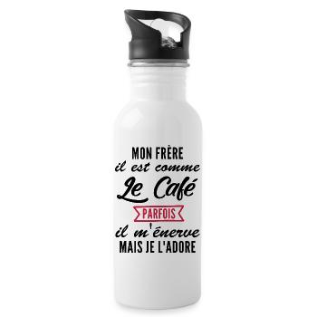 frère - café - humour frere et soeur - Gourde avec paille intégrée - blanc - Droite