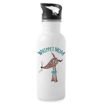 Whippet Mom - brauner Whippet - Trinkflasche mit integriertem Trinkhalm - Weiß - Rechts