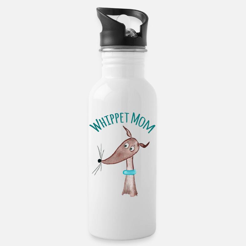 Whippet Mom - brauner Whippet - Trinkflasche mit integriertem Trinkhalm - Weiß