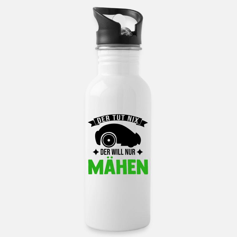 Der tut nix Der will nur mähen Mähroboter - Trinkflasche mit integriertem Trinkhalm - Weiß