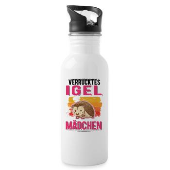 Verrücktes Igel Mädchen Stacheligel - Trinkflasche mit integriertem Trinkhalm - Weiß - Rechts