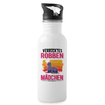 Verrücktes Robbe Mädchen Seelöwe - Trinkflasche mit integriertem Trinkhalm - Weiß - Rechts