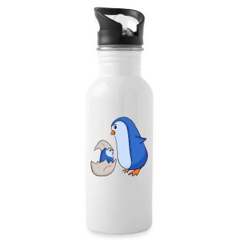 Pingouin avec Bébé Pingouin - Gourde avec paille intégrée - blanc - Droite