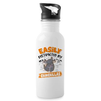 Easily distracted by Chinchillas - Trinkflasche mit integriertem Trinkhalm - Weiß - Rechts