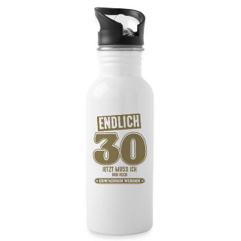 30 Geburtstag 30 jetzt muss ich nur - Trinkflasche mit integriertem Trinkhalm - Weiß - Rechts