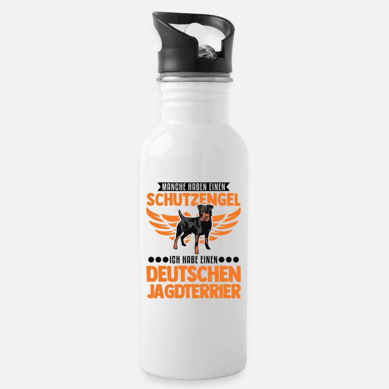 Deutscher Jagdterrier Schutzengel - Trinkflasche mit integriertem Trinkhalm - Weiß