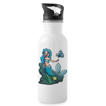 Meerjungfrau mit blauen Haaren - Trinkflasche mit integriertem Trinkhalm - Weiß - Rechts