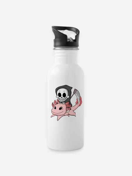 Sensenmann und Axolotl - Trinkflasche mit integriertem Trinkhalm - Weiß