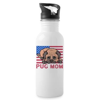 Pug Mom - Trinkflasche mit integriertem Trinkhalm - Weiß - Rechts