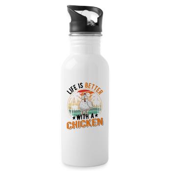 Life is better with a Chicken Chicken Chickens - Water bottle with straw - white - Right