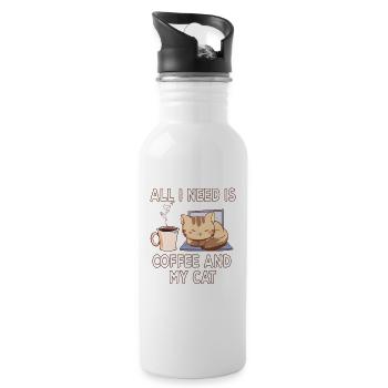 All i need is a Coffee and my Cat Lustiger Spruch - Trinkflasche mit integriertem Trinkhalm - Weiß - Rechts