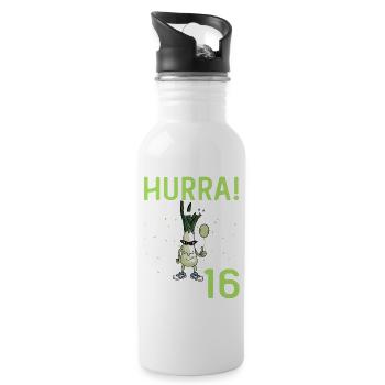 Hurra der Lauch wird 16 - Trinkflasche mit integriertem Trinkhalm - Weiß - Rechts