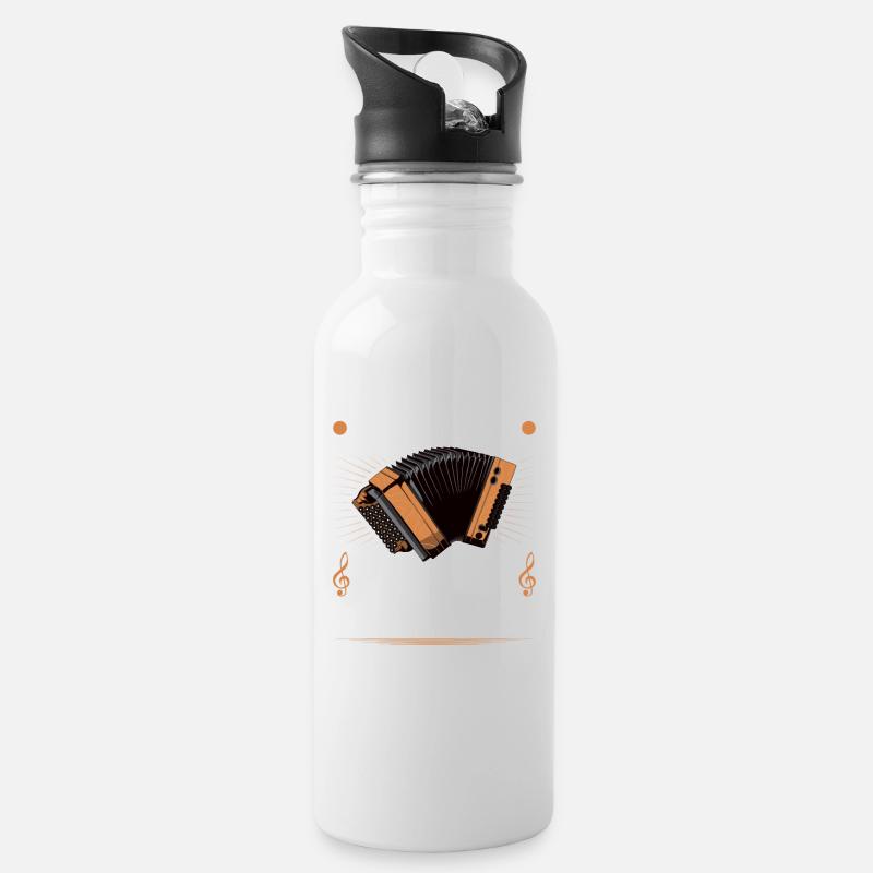 Bin Da Kann Losgehen, Steirische Harmonika - Trinkflasche mit integriertem Trinkhalm - Weiß