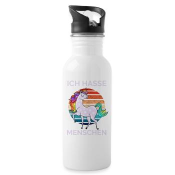 Ich hasse Menschen Einhorn Retro - Trinkflasche mit integriertem Trinkhalm - Weiß - Rechts