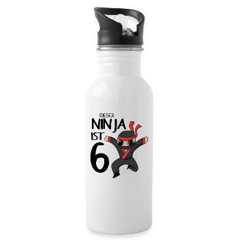 6 Jahre Junge Ninja - 6 Geburtstag - Ich bin 6 - Trinkflasche mit integriertem Trinkhalm - Weiß - Rechts